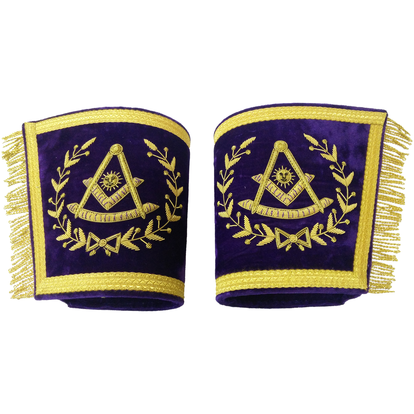 Grand Master Cuffs - Gold Bullion Hand Embroidery on Purple Velvet