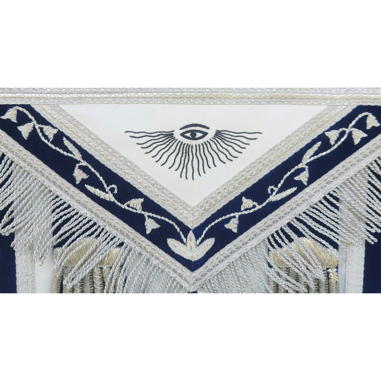 Past Master Blue Lodge Apron - Silver Bullion and Black thread Hand Embroidery