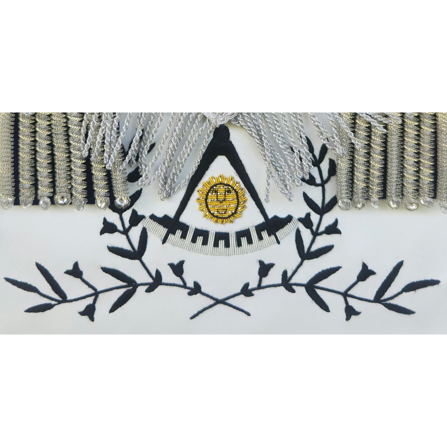 Past Master Blue Lodge Apron - Silver Bullion and Black thread Hand Embroidery