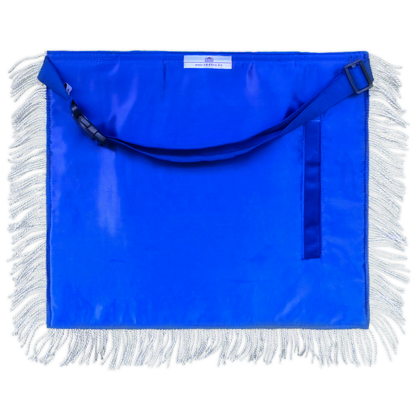 Past Master Masonic Apron – Hand-Embroidered Silver Bullion & Black Thread Design – Blue Velvet with Silver Fringe Detailing