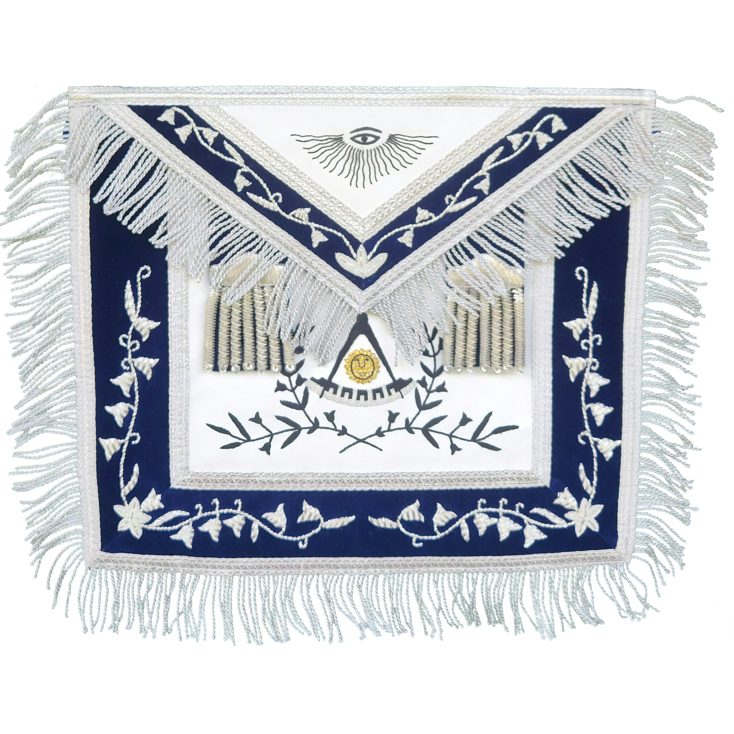 Past Master Blue Lodge Apron - Silver Bullion and Black thread Hand Embroidery