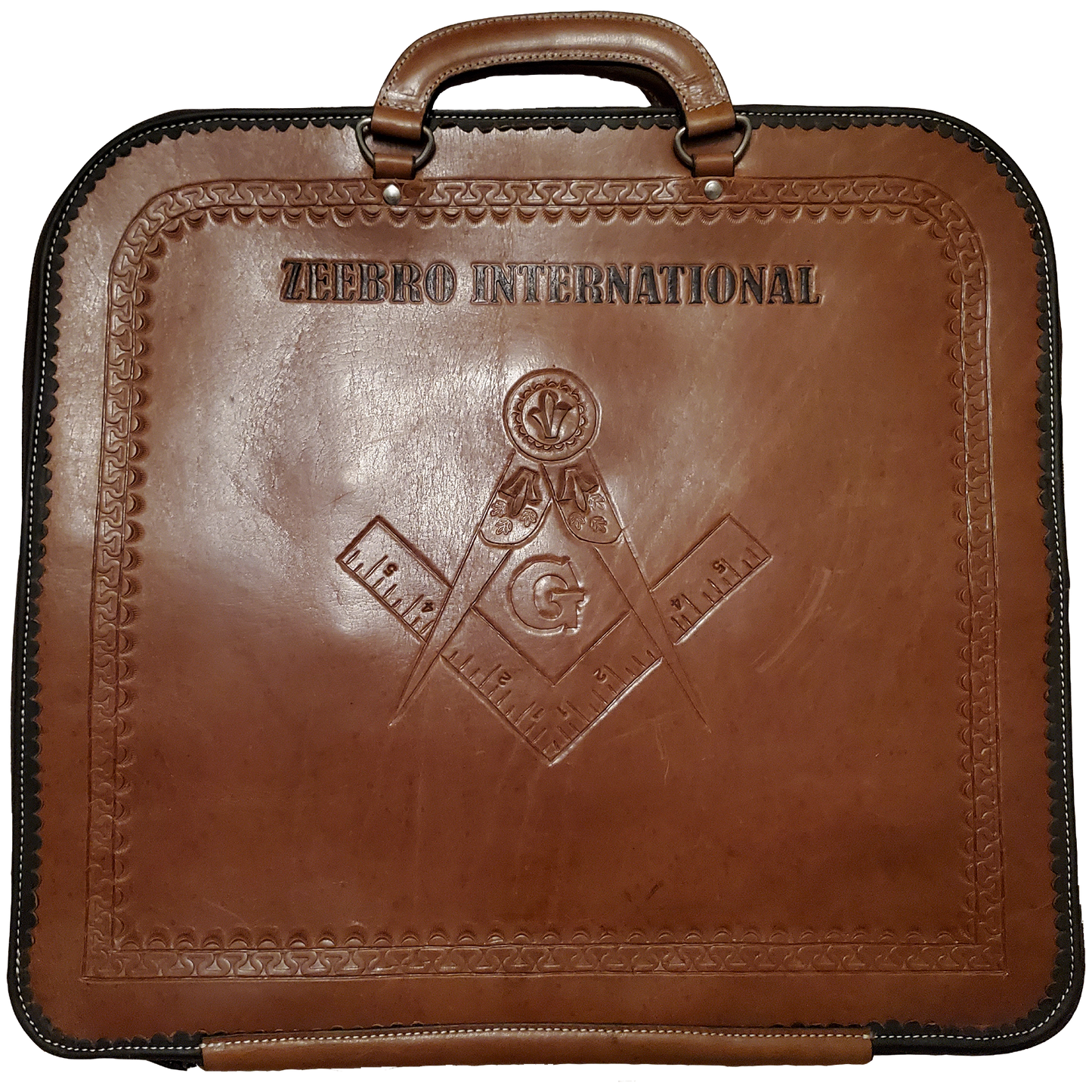 Veg-Tanned Brown Leather Apron Case - Hand-Carved Design and Hand-Embossed Name