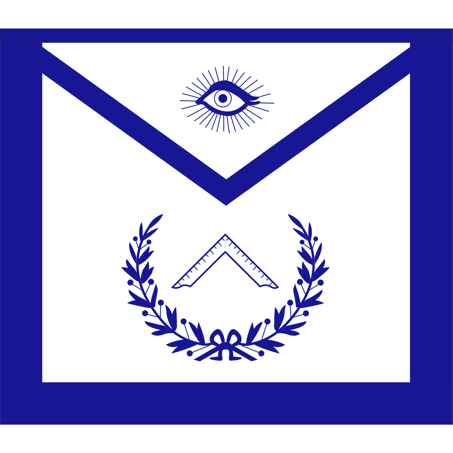 Worshipful Master Blue Lodge Officer Apron - Blue Ribbon, Machine Embroidered Wreath