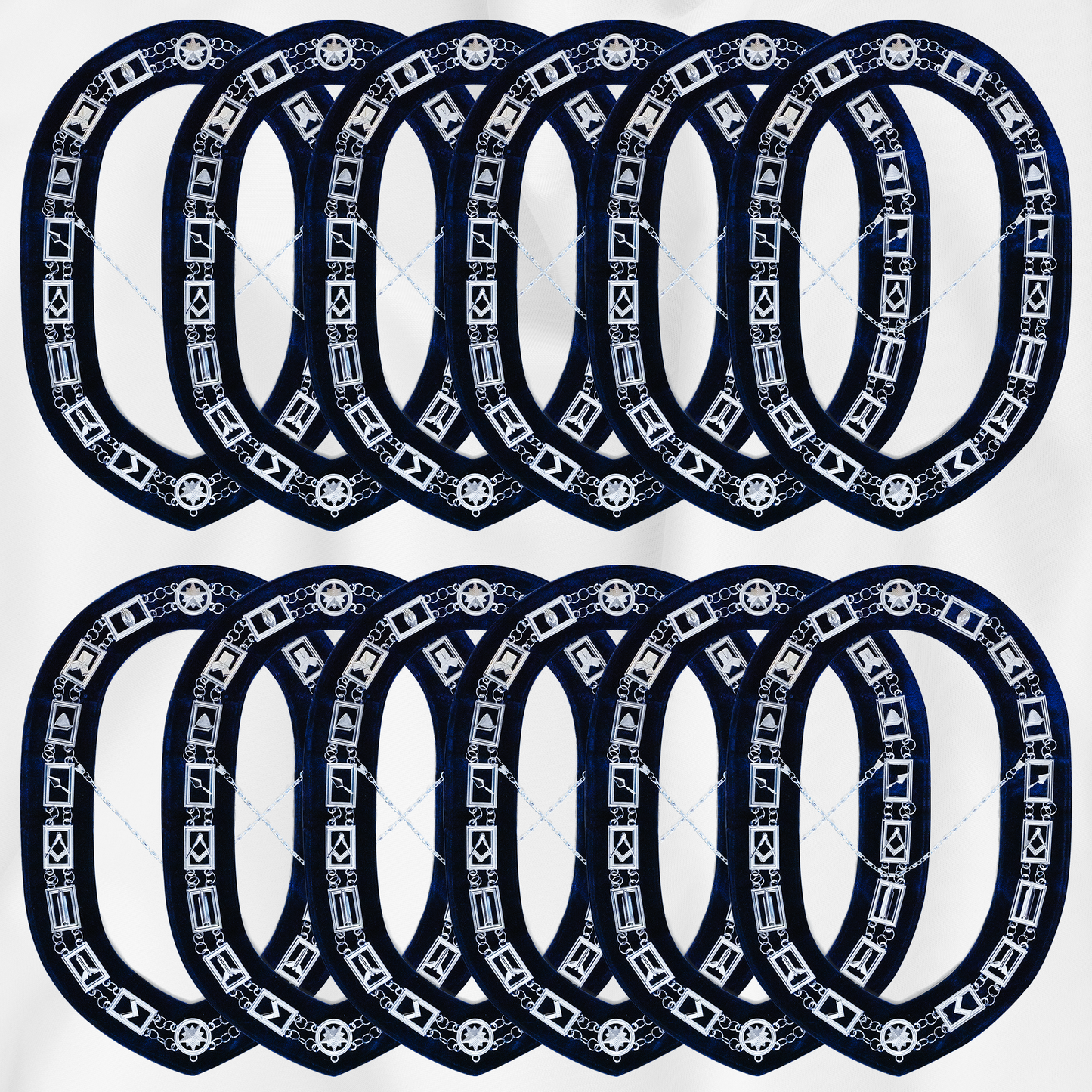 Blue Lodge Chain Collar | Silver Plated on Blue Velvet | Blue Lodge Chain Collar Set