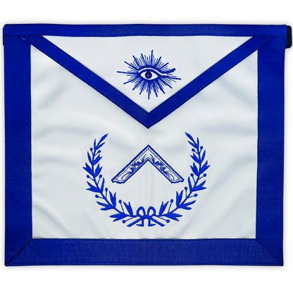 Blue Lodge Officers Masonic Apron Set of 11 – Machine Embroidered Wreath & Royal Blue Ribbon Detailing – Premium Faux Leather with Soft Fabric Backing