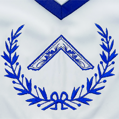 Blue Lodge Officers Masonic Apron Set of 11 – Machine Embroidered Wreath & Royal Blue Ribbon Detailing – Premium Faux Leather with Soft Fabric Backing