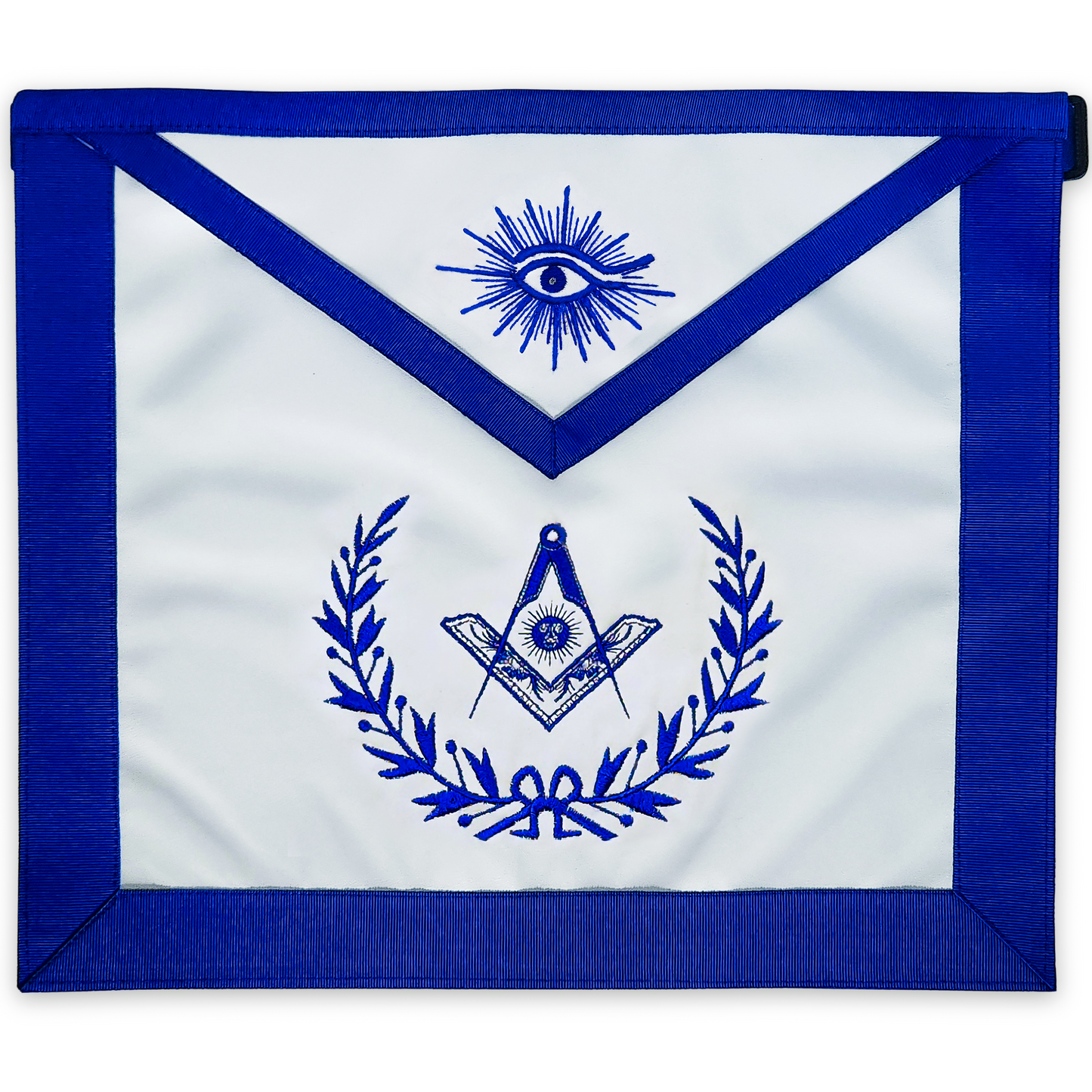 Blue Lodge Officers Masonic Apron Set of 11 – Machine Embroidered Wreath & Royal Blue Ribbon Detailing – Premium Faux Leather with Soft Fabric Backing