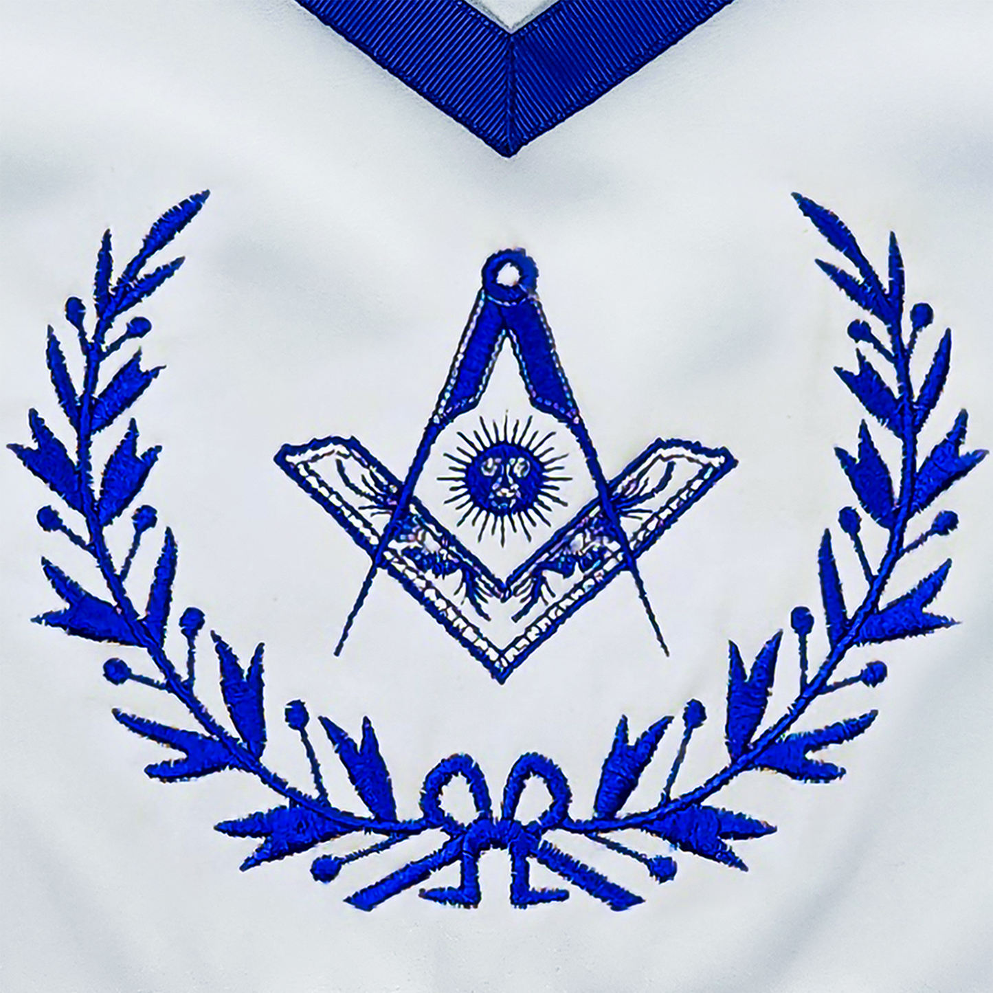 Blue Lodge Officers Masonic Apron Set of 11 – Machine Embroidered Wreath & Royal Blue Ribbon Detailing – Premium Faux Leather with Soft Fabric Backing