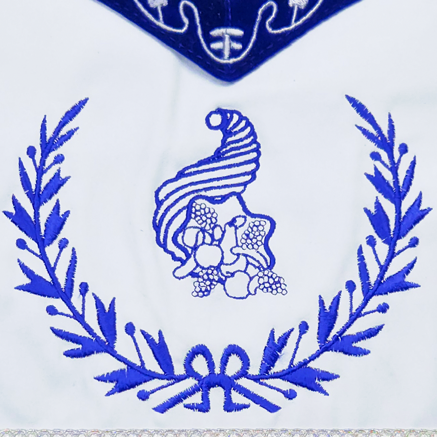 Blue Lodge Junior Steward Apron – Masonic Officer Regalia with Machine Embroidered Wreath & Square – White Embroidered Detailing on Deep Blue Velvet