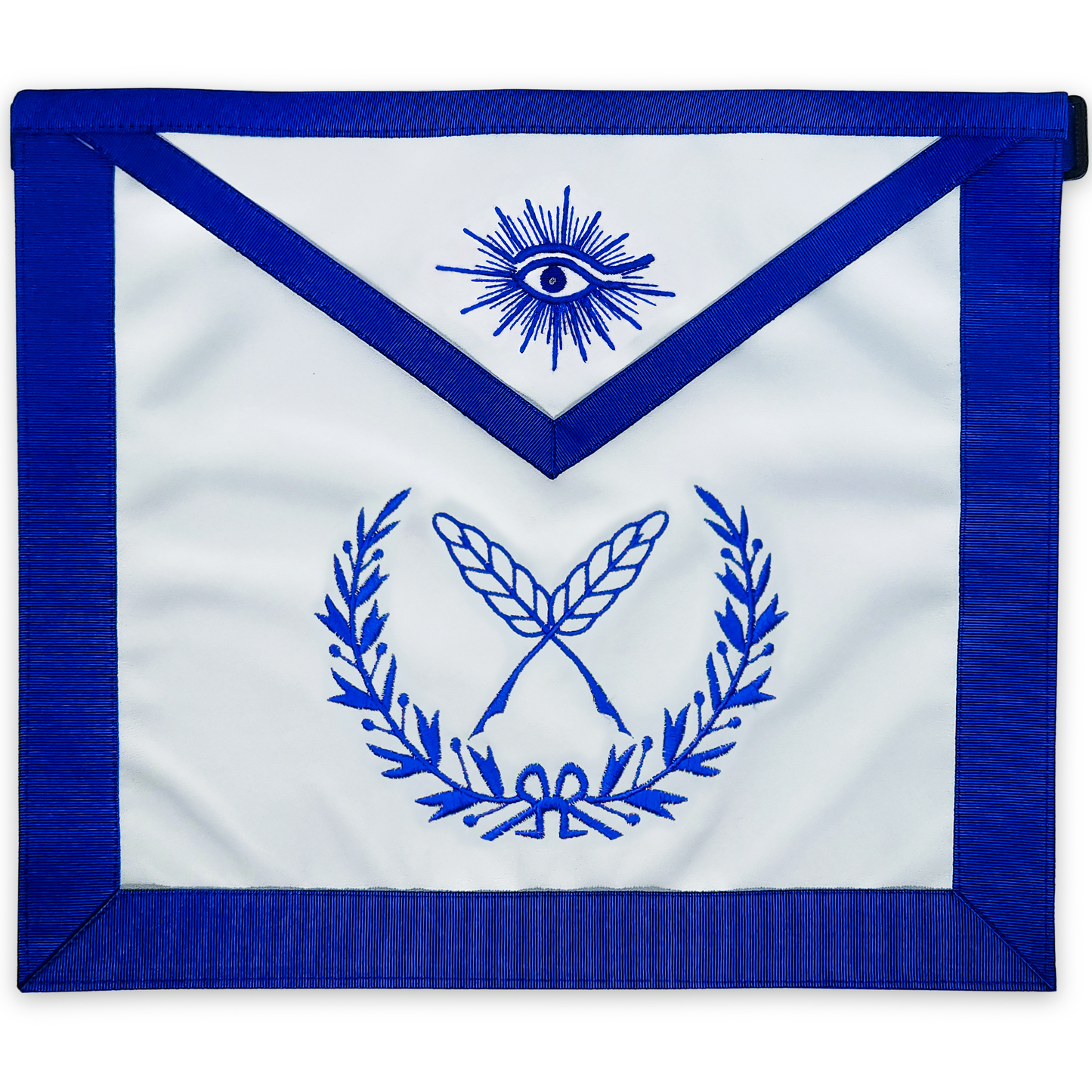 Blue Lodge Officers Masonic Apron Set of 11 – Machine Embroidered Wreath & Royal Blue Ribbon Detailing – Premium Faux Leather with Soft Fabric Backing