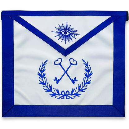 Blue Lodge Officers Masonic Apron Set of 11 – Machine Embroidered Wreath & Royal Blue Ribbon Detailing – Premium Faux Leather with Soft Fabric Backing