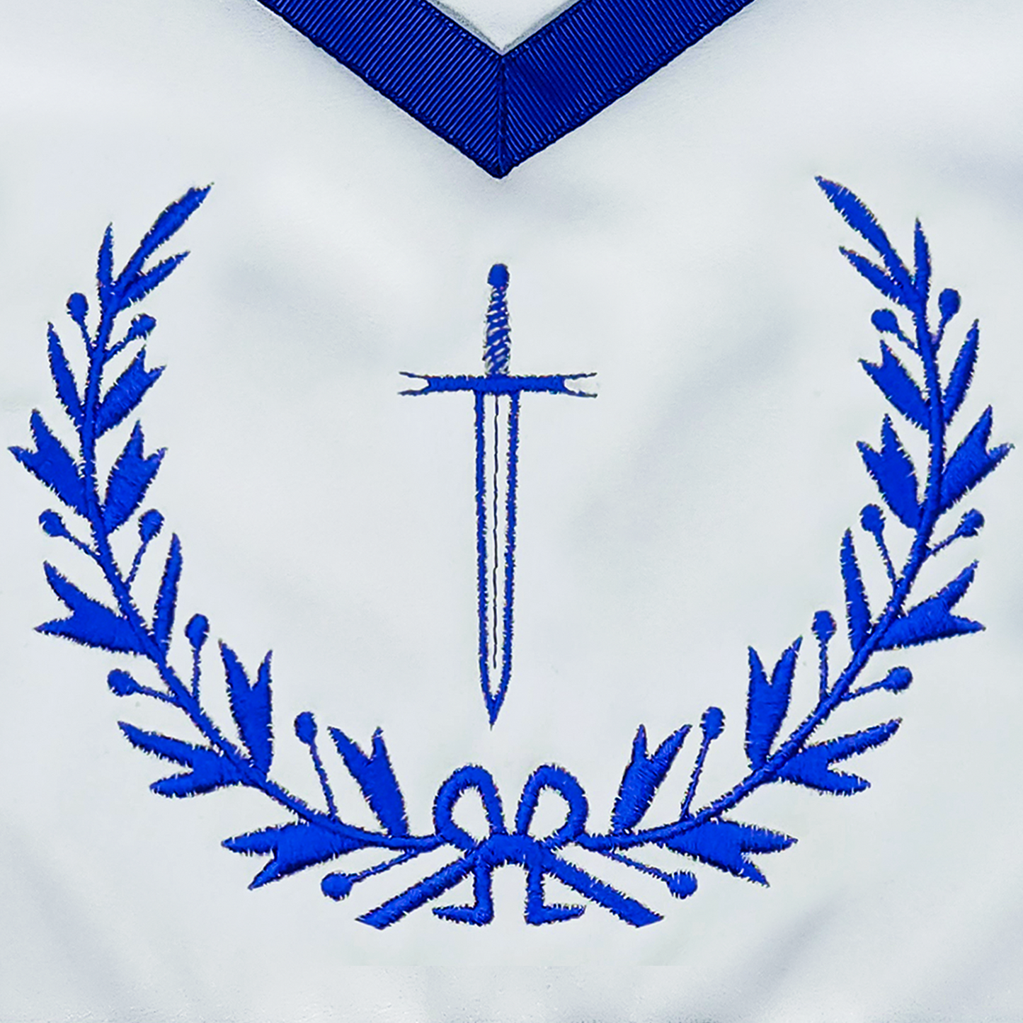 Blue Lodge Officers Masonic Apron Set of 11 – Machine Embroidered Wreath & Royal Blue Ribbon Detailing – Premium Faux Leather with Soft Fabric Backing