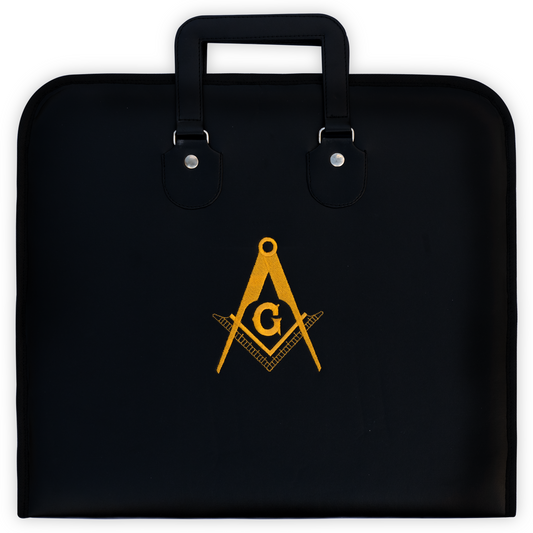 Master Mason Apron Case – Black Faux Leather with Deep Blue Velvet Lining – A Luxurious Sanctuary for Your Masonic Regalia