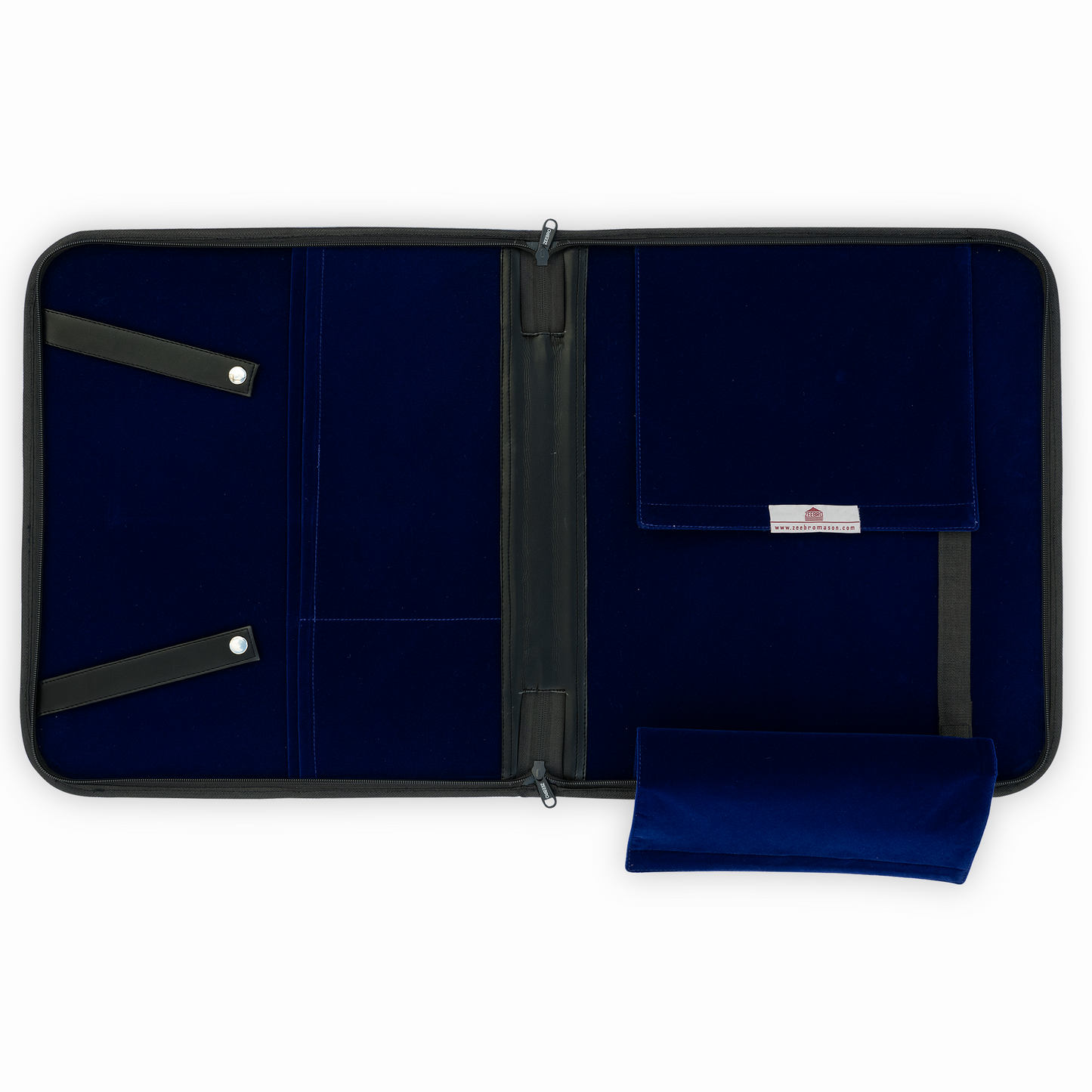 Past Master Apron Case – Black Faux Leather with Deep Blue Velvet Lining – A Refined Home for Your Sacred Regalia