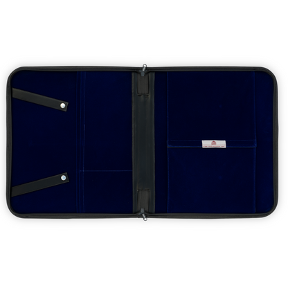 Past Master Apron Case – Black Faux Leather with Deep Blue Velvet Lining – A Refined Home for Your Sacred Regalia