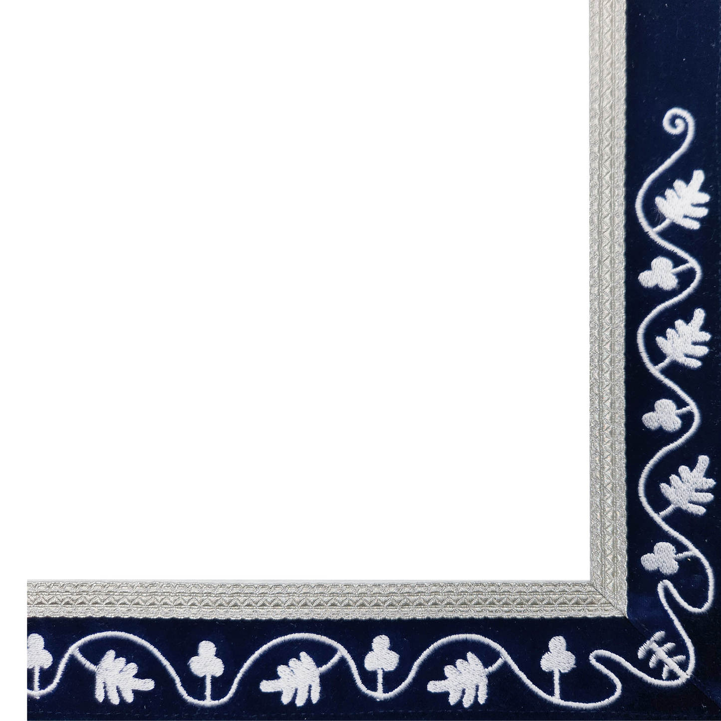 Blue Lodge Worshipful Master Mason Apron – Masonic Officer Regalia with Machine Embroidered Wreath & Square – White Embroidered Detailing on Deep Blue Velvet