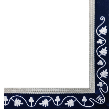 Blue Lodge Secretary Apron – Masonic Officer Regalia with Machine Embroidered Wreath & Square – White Embroidered Detailing on Deep Blue Velvet