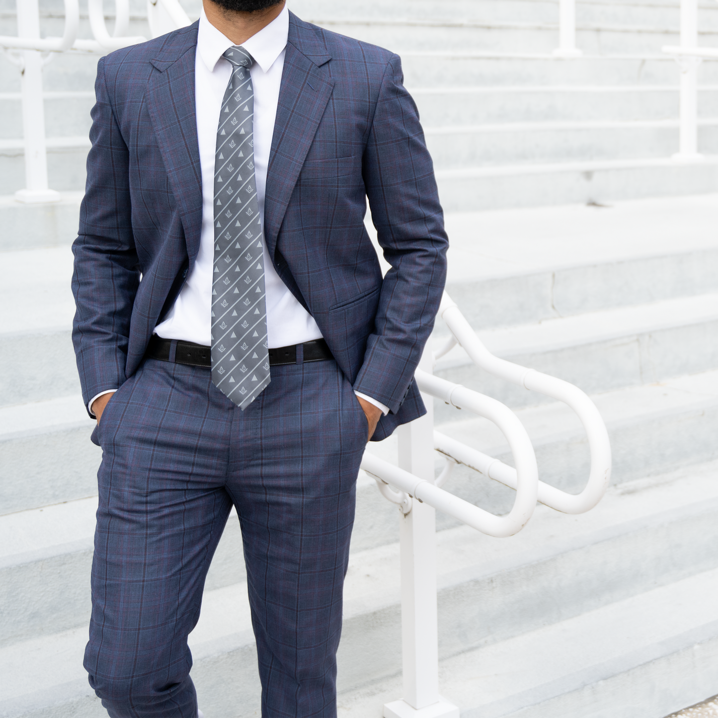 Grey Masonic Tie – Square & Compass & Triangle Design