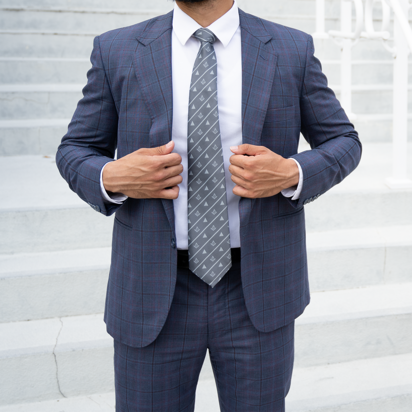 Grey Masonic Tie – Square & Compass & Triangle Design