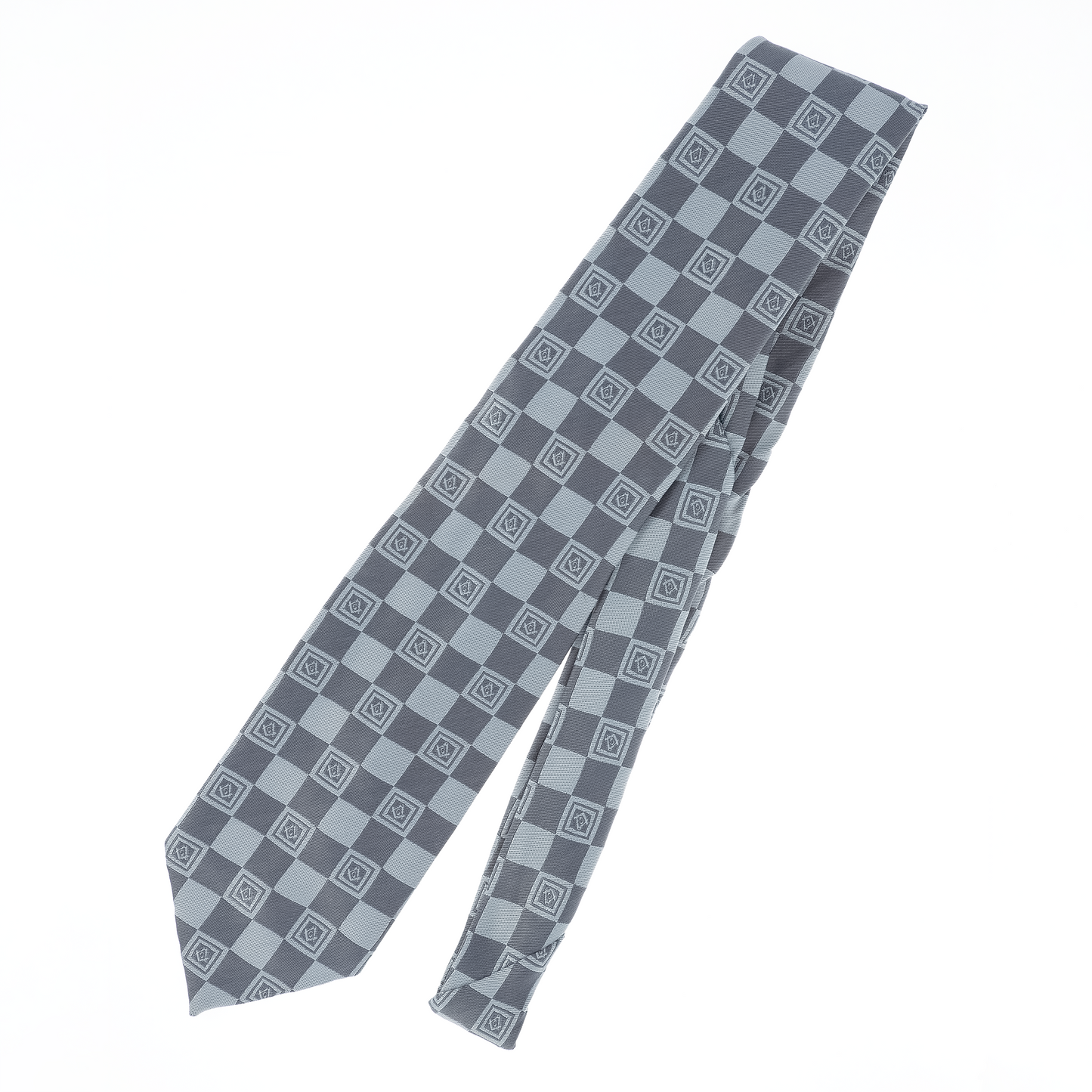Grey Masonic Tie – Architectural Block Pattern with Masonic Working Tools
