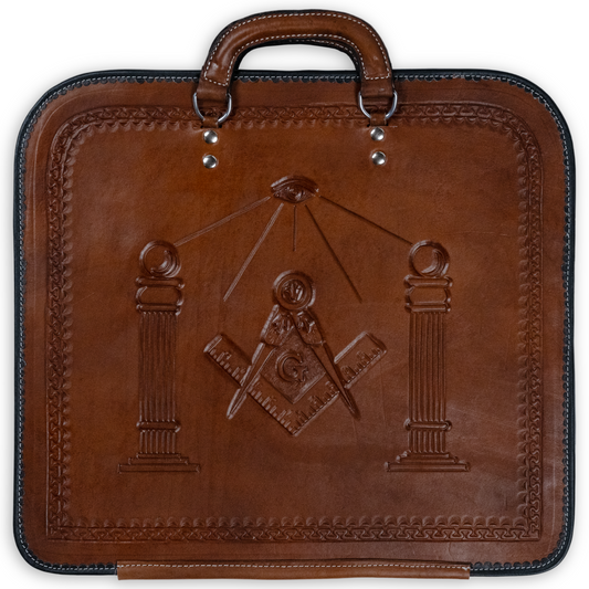 Masonic Light Hand-Carved Brown Leather Apron Case – Exquisite Masonic Craftsmanship, Symbolic Engraving & Premium Materials