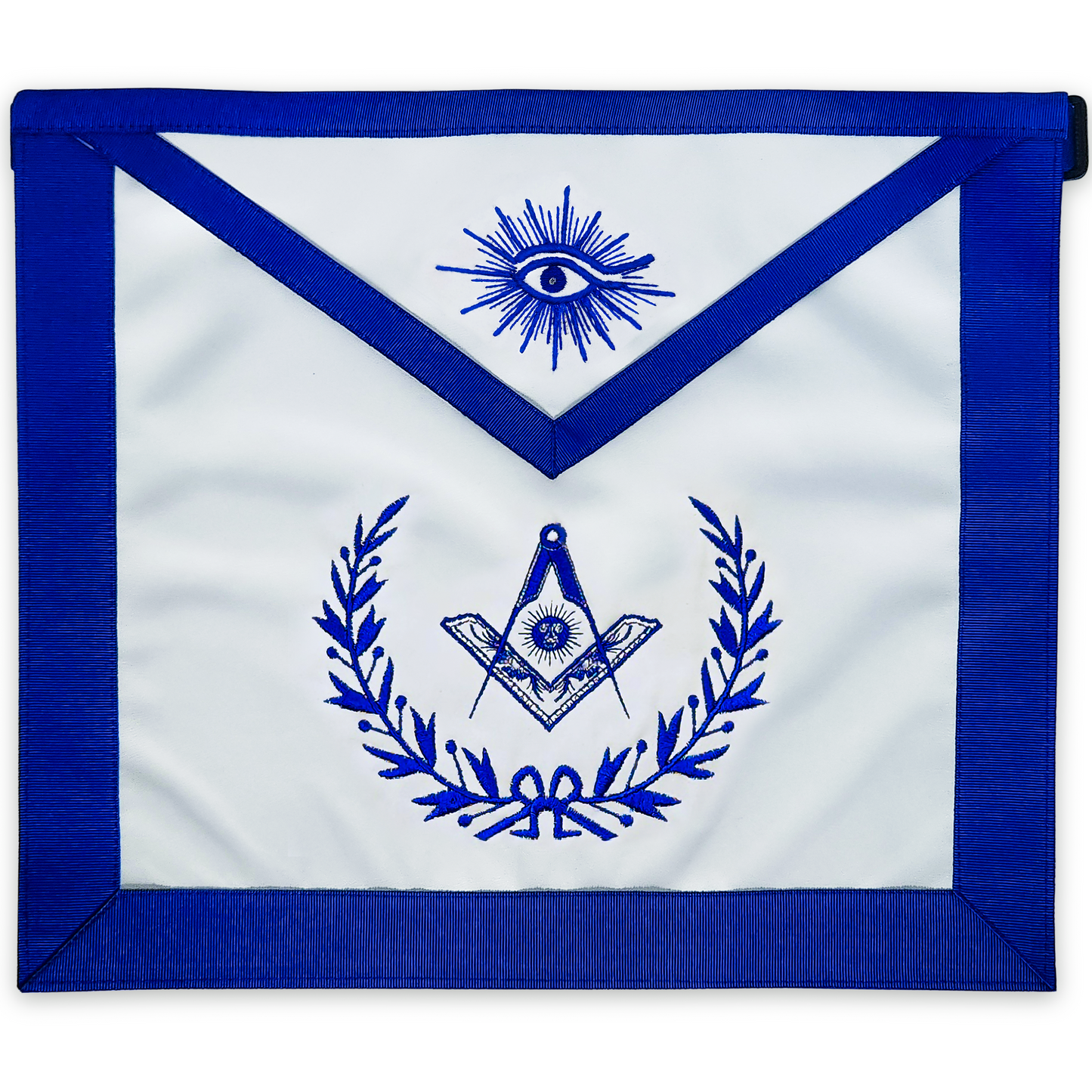 Freemason Senior Deacon Apron – Custom Blue Lodge Officer Apron with Machine Embroidered Square and Compass with Sun Symbol