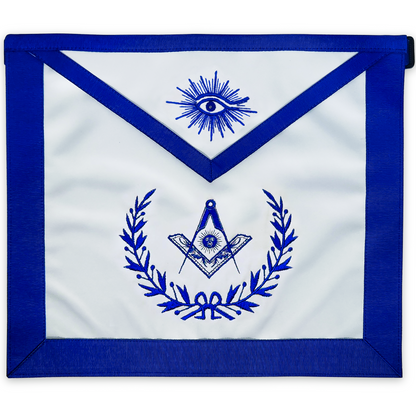 Freemason Senior Deacon Apron – Custom Blue Lodge Officer Apron with Machine Embroidered Square and Compass with Sun Symbol