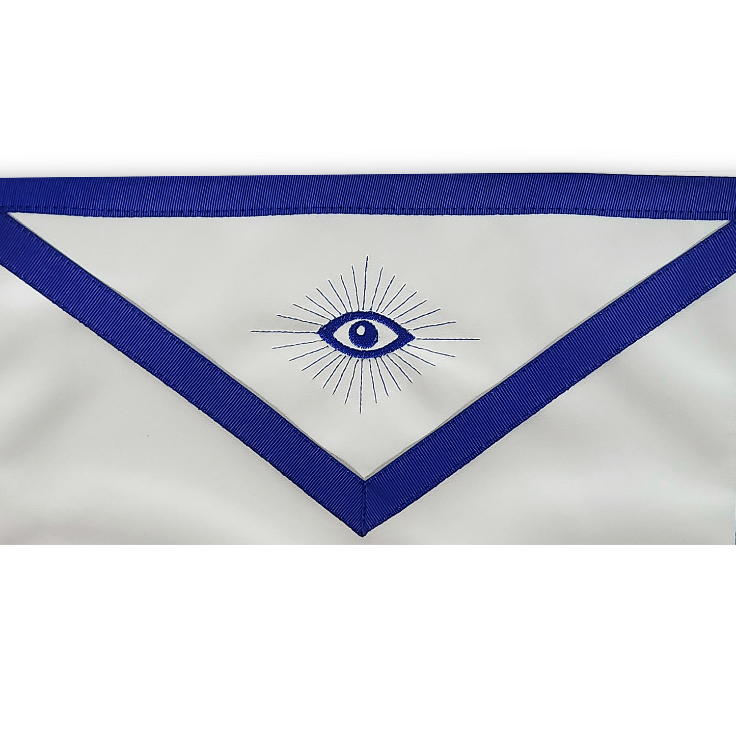 Past Master Masonic Apron – Machine Embroidered Past Master Symbol – Royal Blue Ribbon & Elegant Detailing