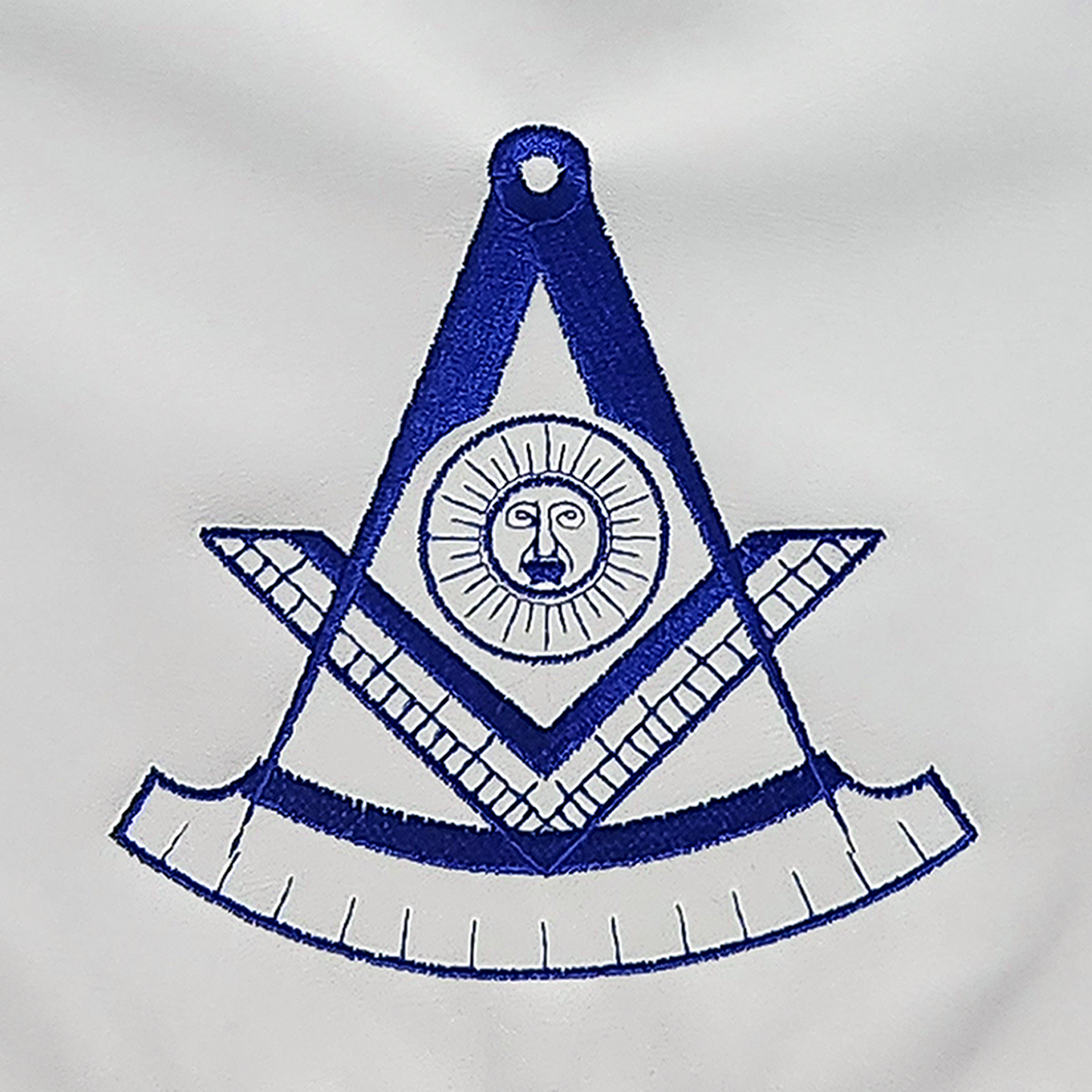 Past Master Masonic Apron – Machine Embroidered Past Master Symbol – Royal Blue Ribbon & Elegant Detailing