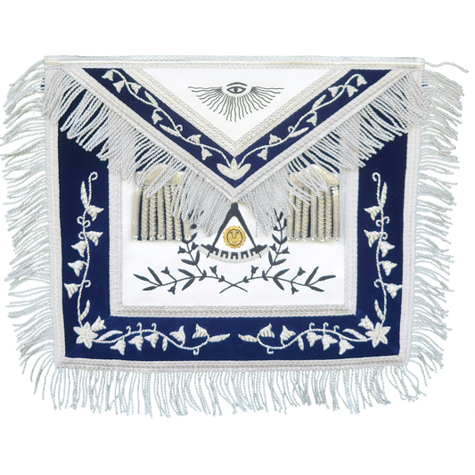 Past Master Blue Lodge Apron - Silver Bullion and Black thread Hand Embroidery