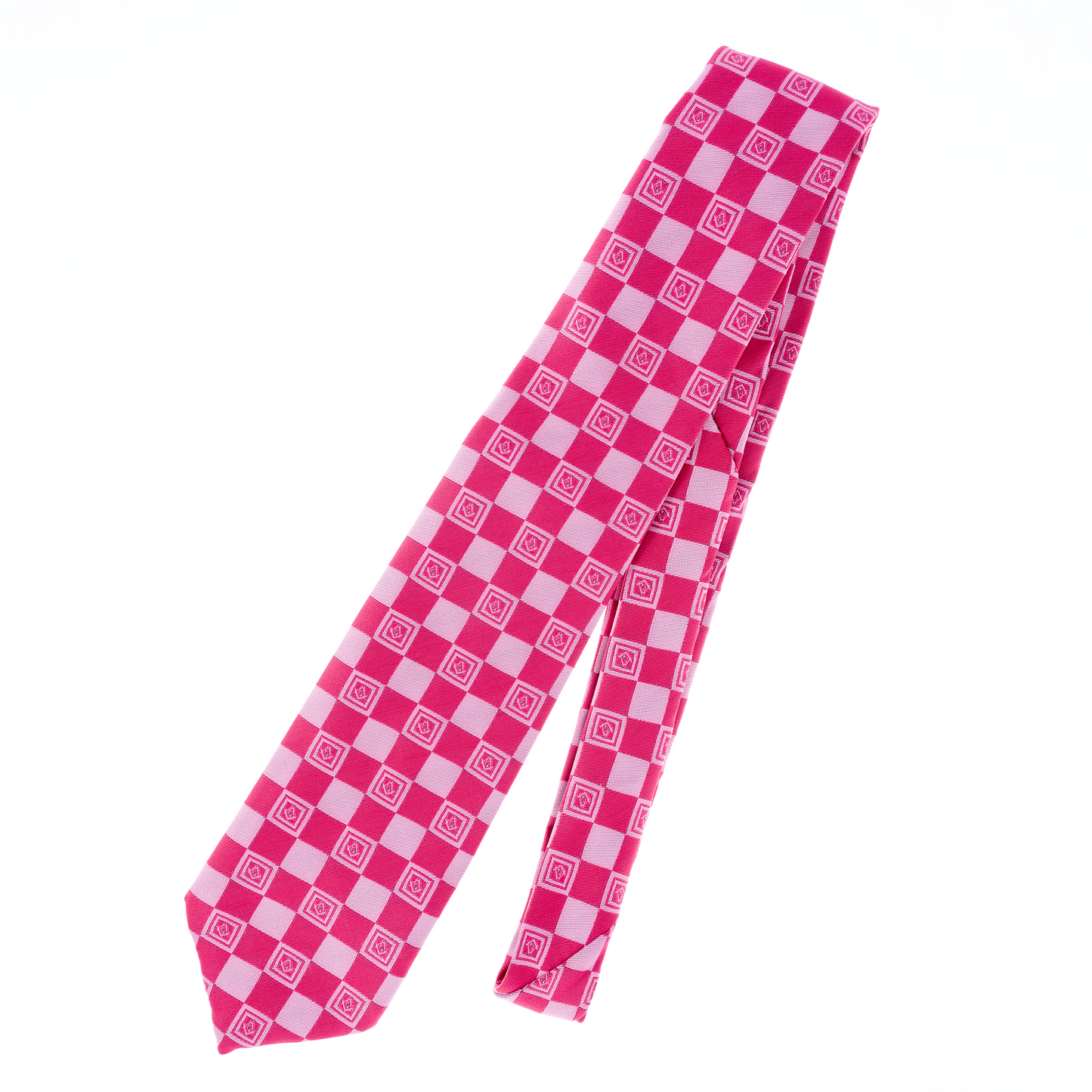 Pink Masonic Tie – Geometric Square Pattern with Square & Compass Design