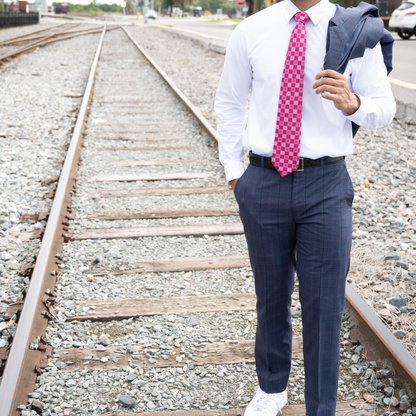 Pink Masonic Tie – Geometric Square Pattern with Square & Compass Design