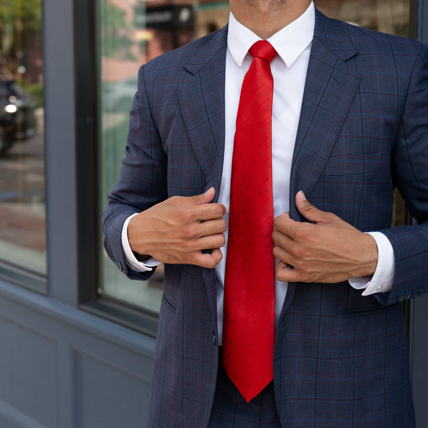 Red Masonic Tie – Square & Compass & Triangle Design