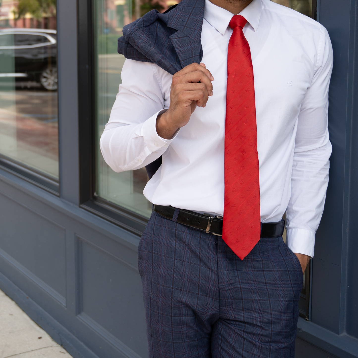 Red Masonic Tie – Square & Compass & Triangle Design