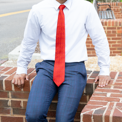 Red Masonic Tie – Elegant Geometric Diamond Pattern with Square & Compass Design