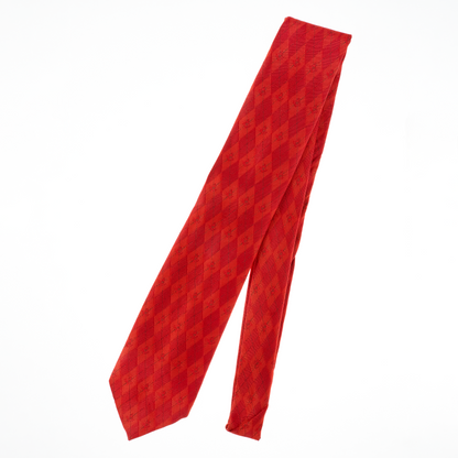 Red Masonic Tie – Elegant Geometric Diamond Pattern with Square & Compass Design