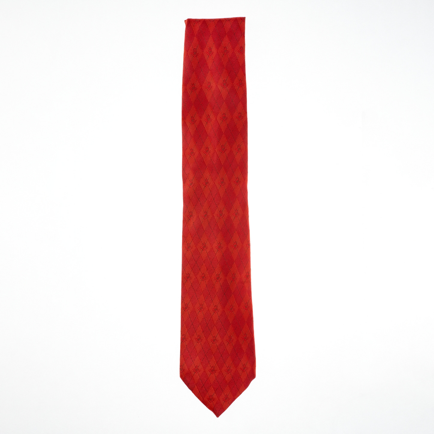 Red Masonic Tie – Elegant Geometric Diamond Pattern with Square & Compass Design