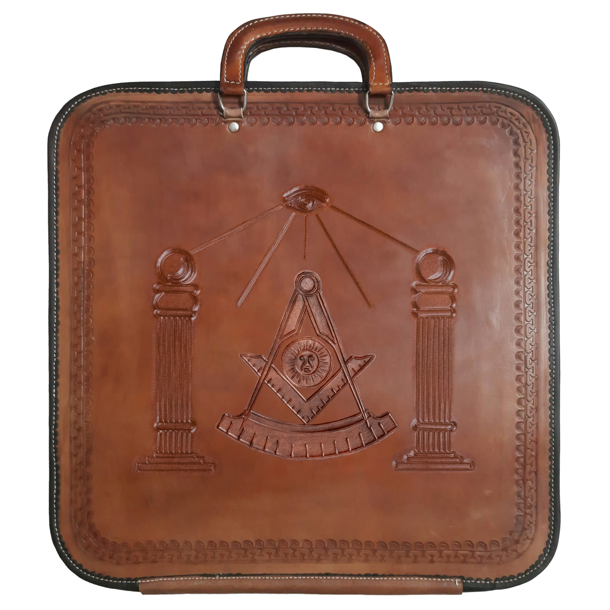 Hand-Carved Brown Leather Apron Case – Past Master Apron Case for William Hannon