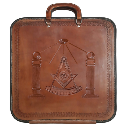 Hand-Carved Brown Leather Apron Case – Past Master Apron Case for William Hannon