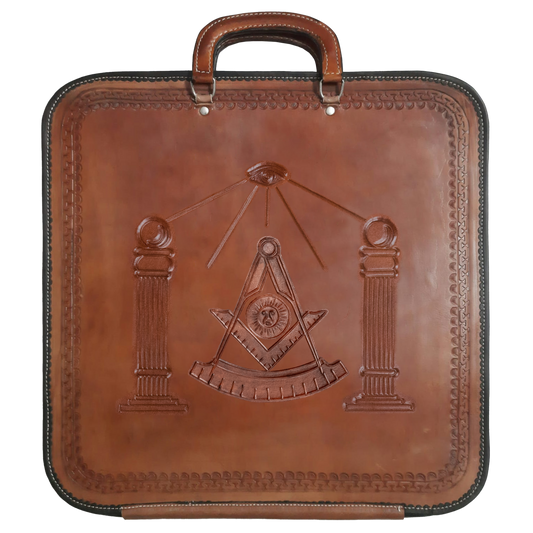 Hand-Carved Brown Leather Apron Case – Past Master Apron Case for William Hannon