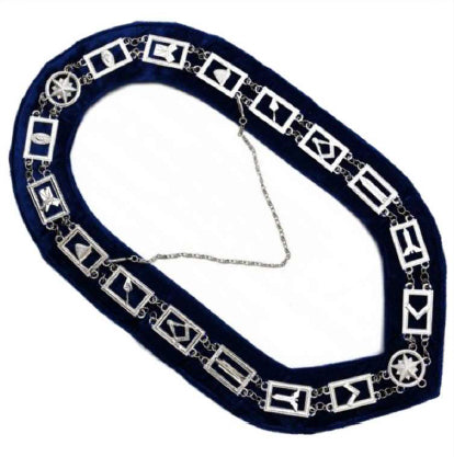 Blue Lodge Chain Collar - Silver Plated on Blue Velvet
