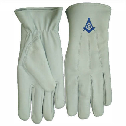 White Kid Leather Blue Lodge Gloves