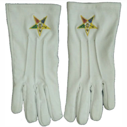 OES White Cotton Gloves - Machine-Embroidered Emblem