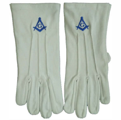 Blue Lodge White Cotton Gloves - Machine-Embroidery