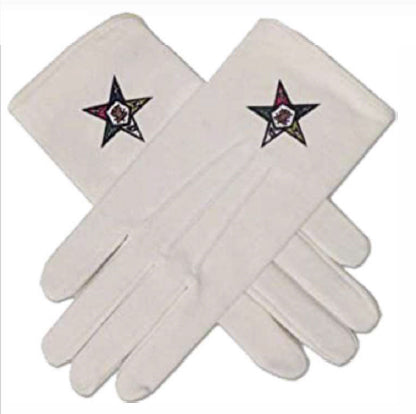 OES White Leather Gloves - Machine-Embroidered Emblem
