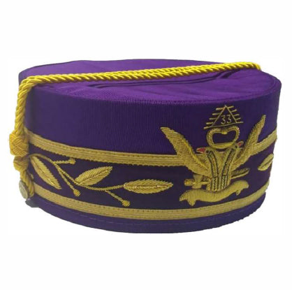 Scottish Royal 33rd Degree Royal Crown Cap - Gold Bullion Hand Embroidery on Purple Fabric